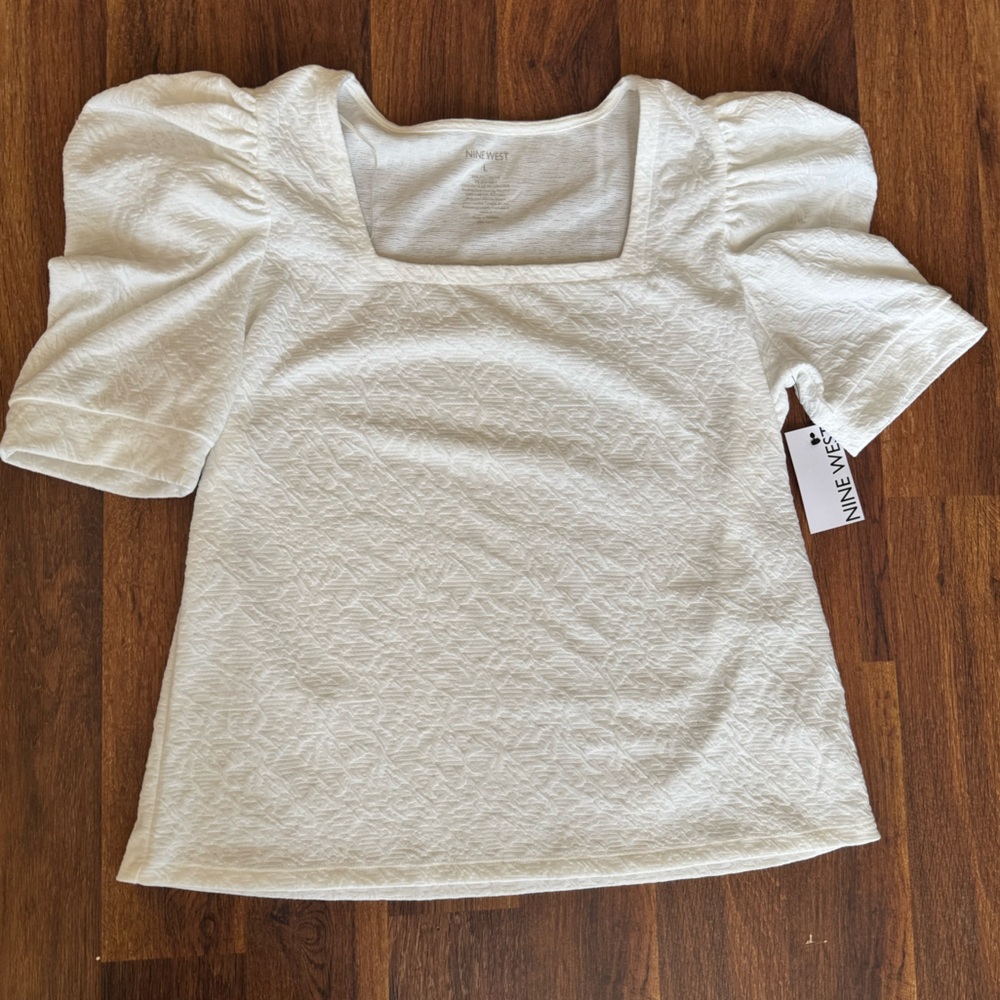 NWT Nine West Women’s Size L Cottage Core Spring Ivory Tusk Shirt w/ 3/4 Sleeves
